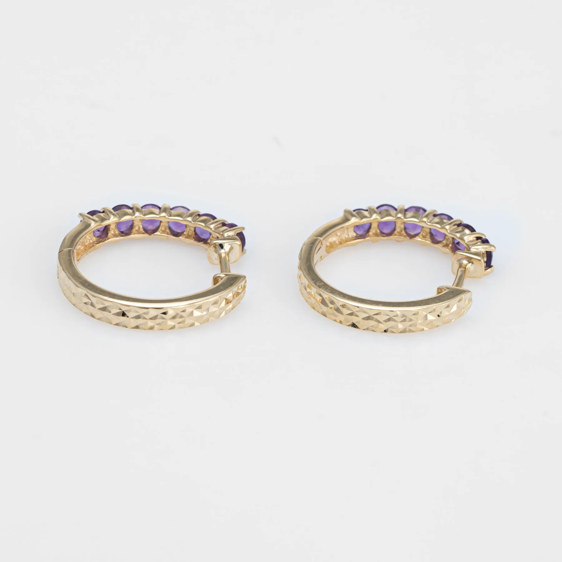 Amethyst Shrimp Earrings Estate 10k Yellow Gold Small Hoops Huggie 1/2 Inch