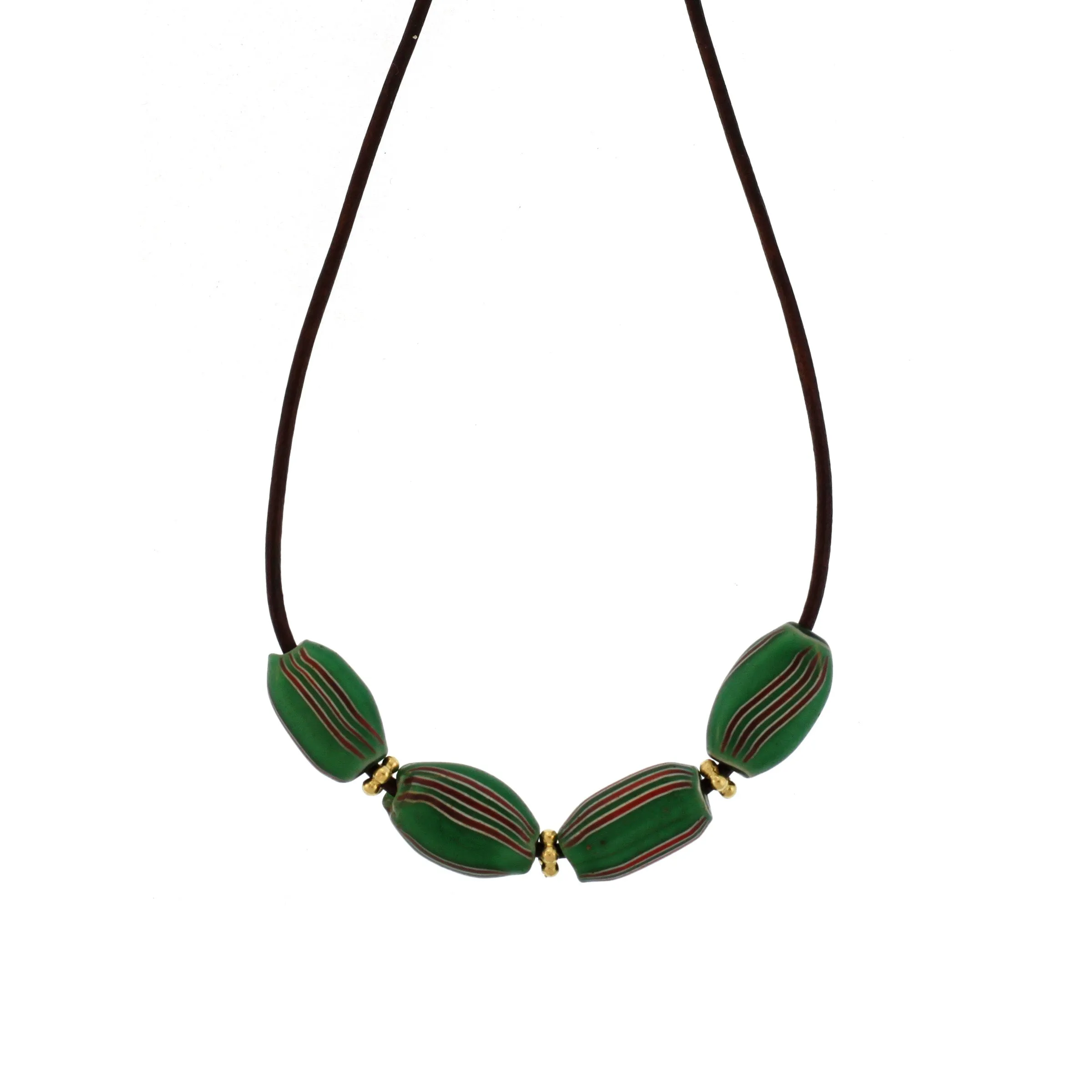 An African Green Striped Bead Necklace