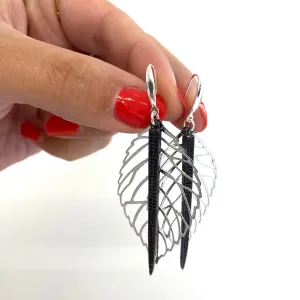 Angela D'Arcy Gunmetal Two Tone Leaf Spike Earrings