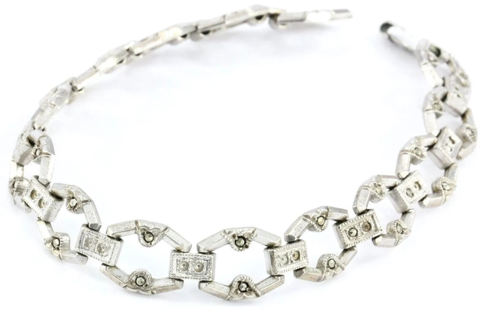 Antique Art Deco Sterling Silver & Marcasite Bracelet