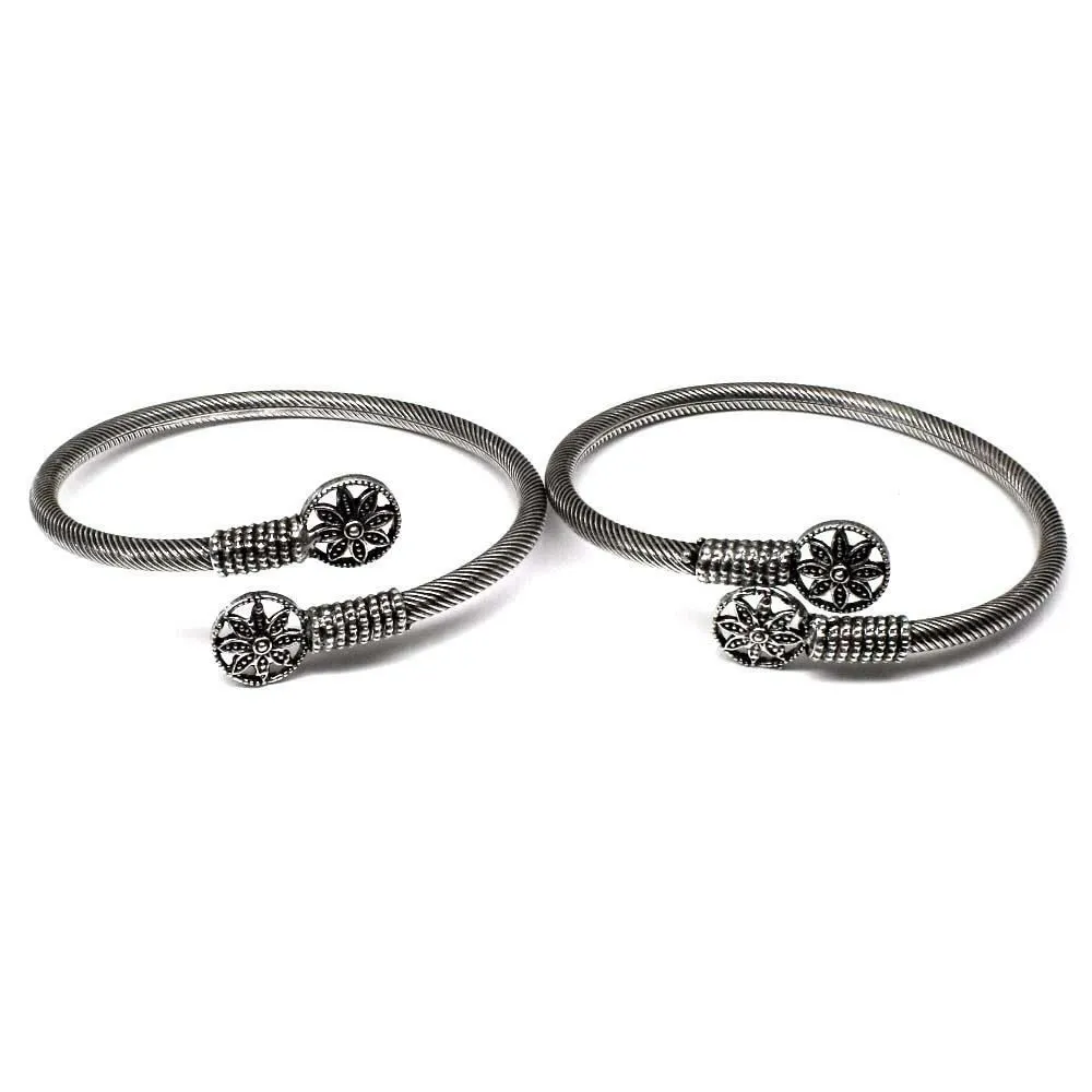 Antique Flower Real Sterling Silver women's Bracelet Bangle armlet