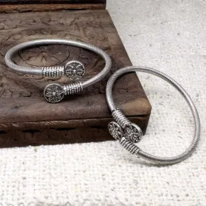 Antique Flower Real Sterling Silver women's Bracelet Bangle armlet