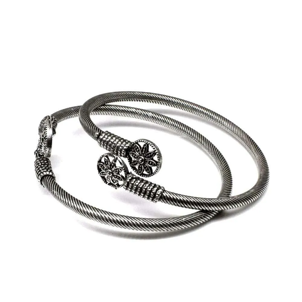 Antique Flower Real Sterling Silver women's Bracelet Bangle armlet