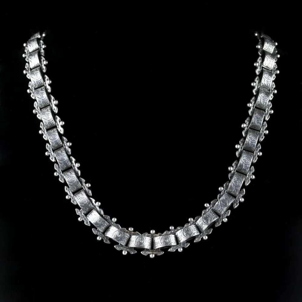 Antique Victorian Silver Collar Necklace Circa. 1880