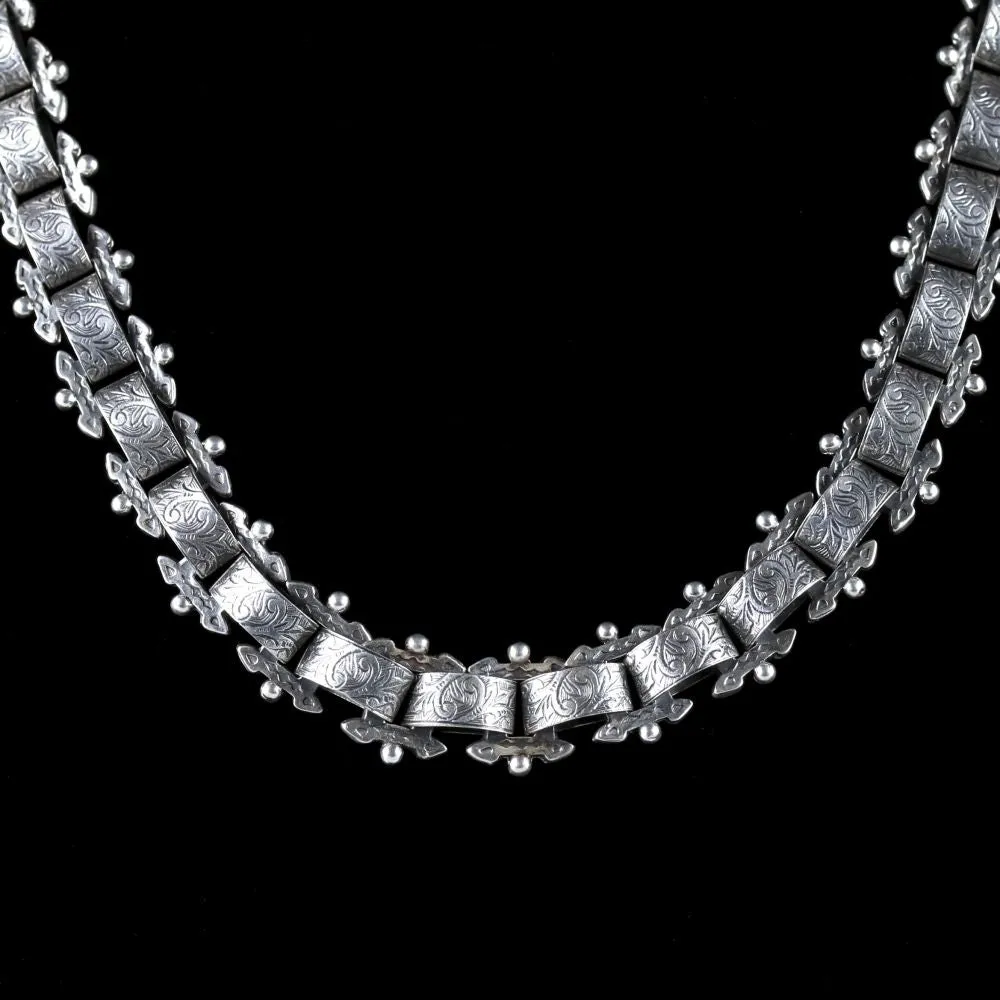 Antique Victorian Silver Collar Necklace Circa. 1880