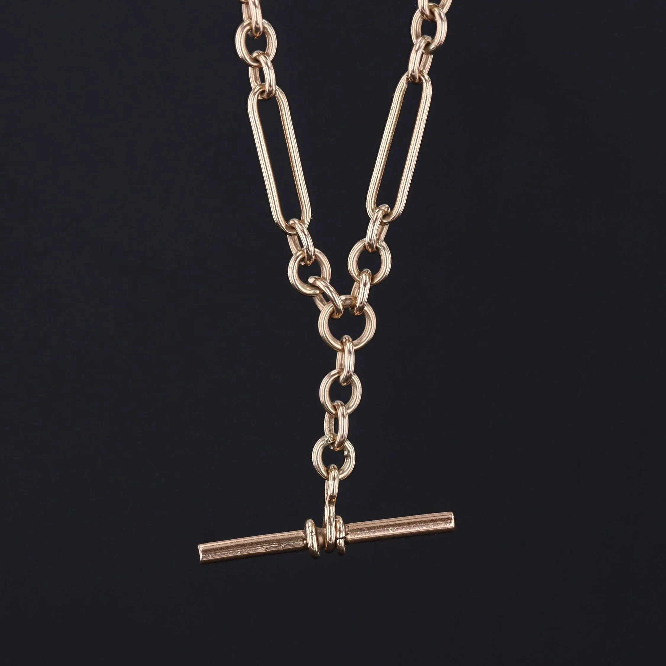 Antique Watch Chain Necklace | 9ct Gold Trombone Link Watch Chain