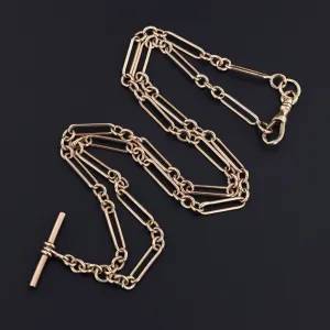 Antique Watch Chain Necklace | 9ct Gold Trombone Link Watch Chain