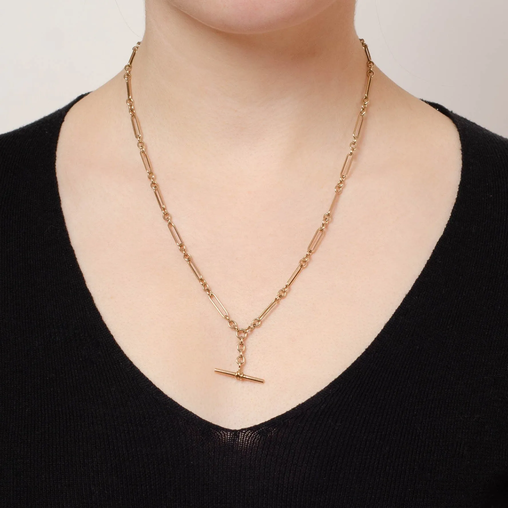 Antique Watch Chain Necklace | 9ct Gold Trombone Link Watch Chain