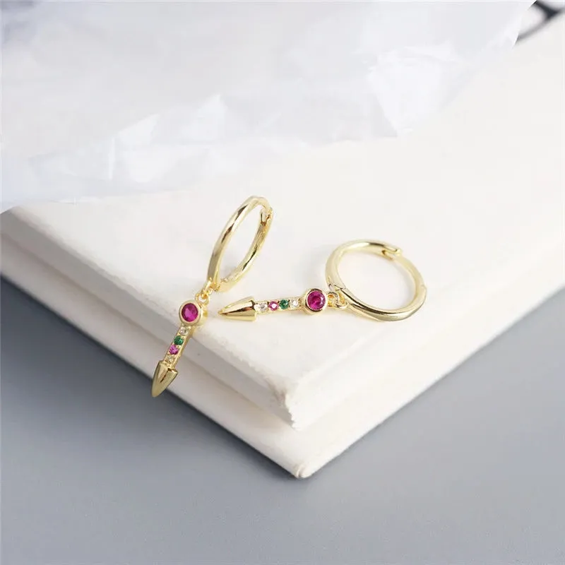 ANYCO Earrings Gold Plated Luxury Colorful Zircon Spike Ear Buckle For Women Girl Teen Chic Fashion Stylish Accessories Jewelry Gifts