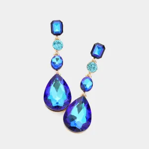 Aqua AB Multi Stone Drop Pageant Earrings | Prom Earrings | 620422