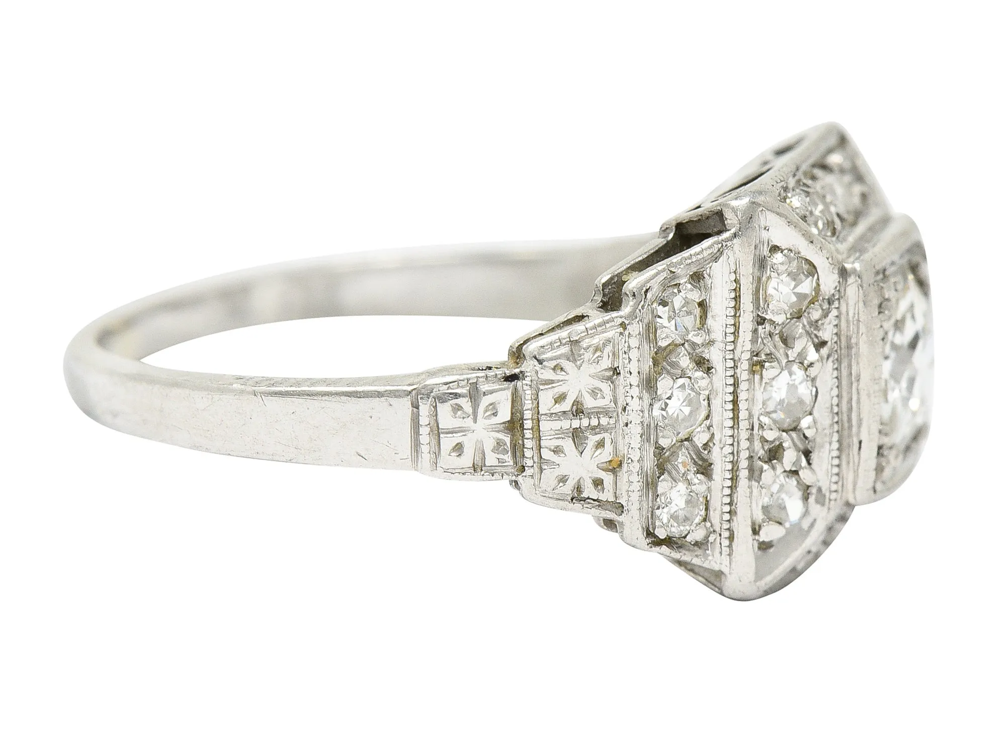 Art Deco 0.75 CTW Diamond Platinum Stepped Antique Engagement Ring