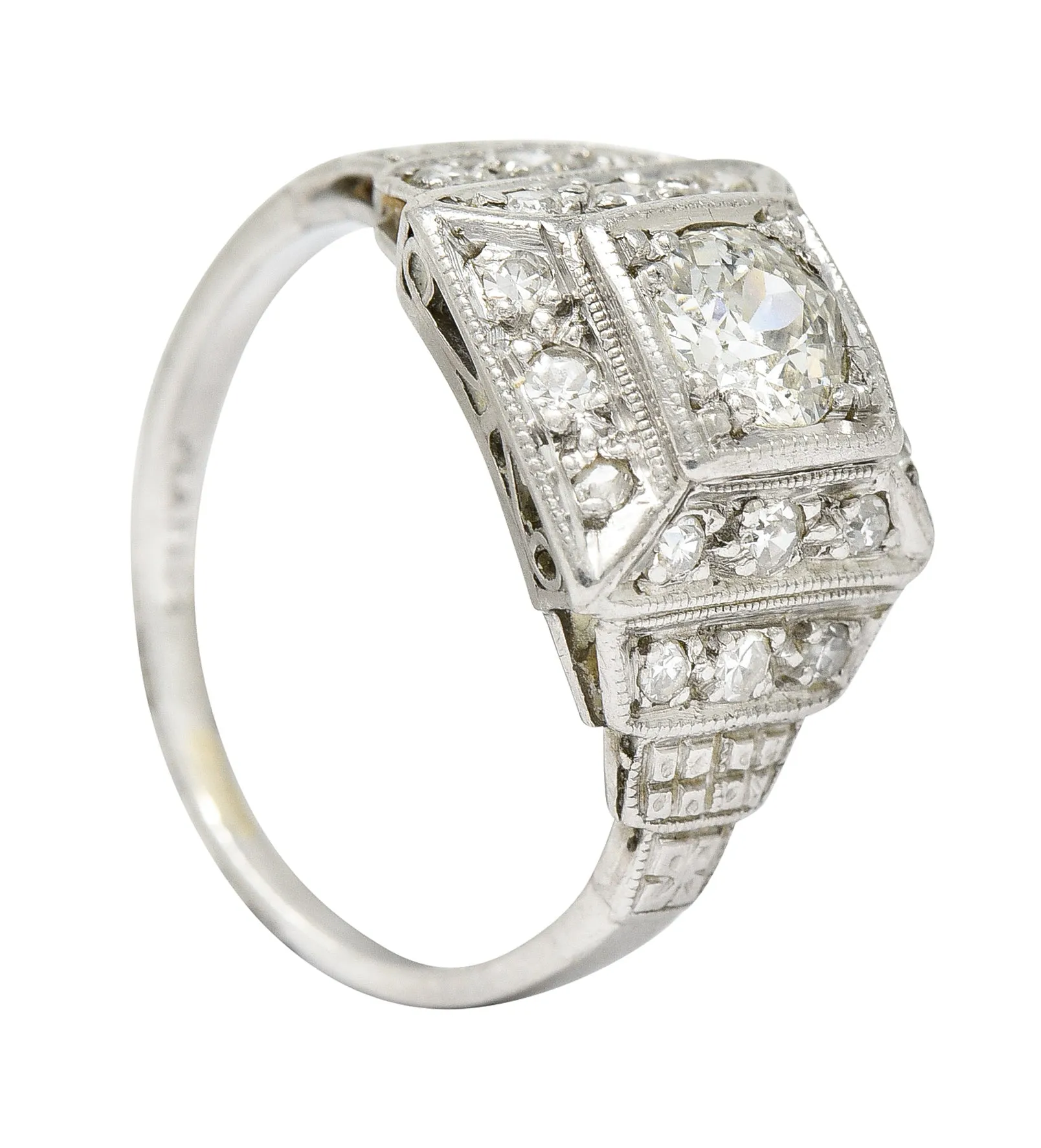 Art Deco 0.75 CTW Diamond Platinum Stepped Antique Engagement Ring