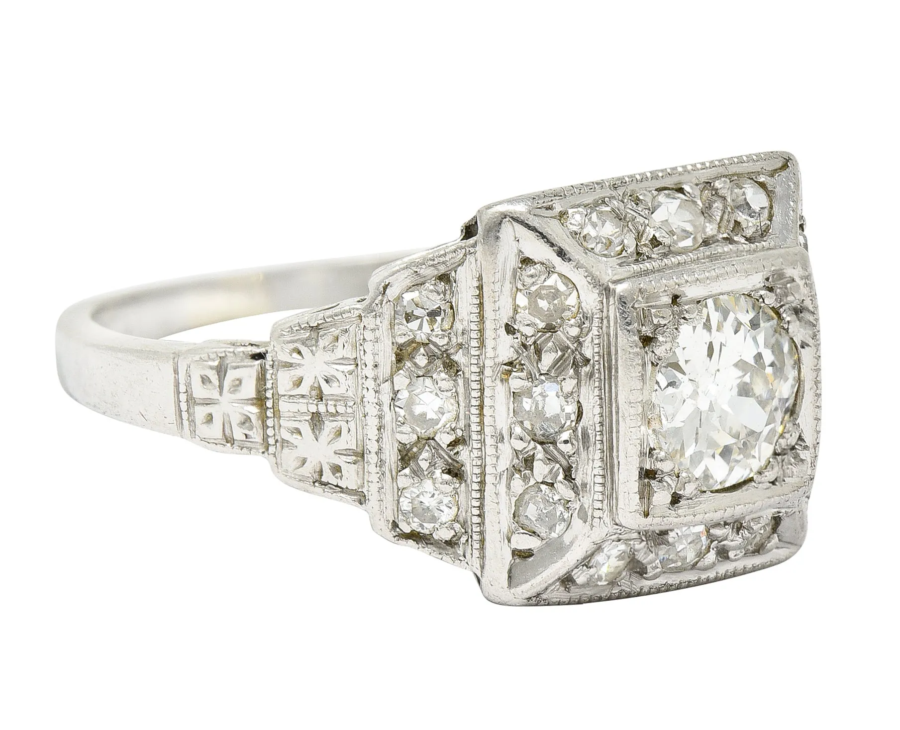 Art Deco 0.75 CTW Diamond Platinum Stepped Antique Engagement Ring