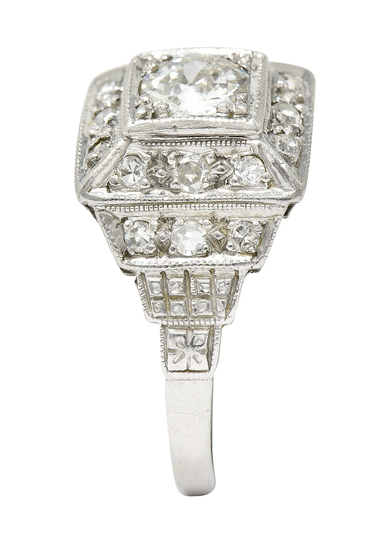Art Deco 0.75 CTW Diamond Platinum Stepped Antique Engagement Ring