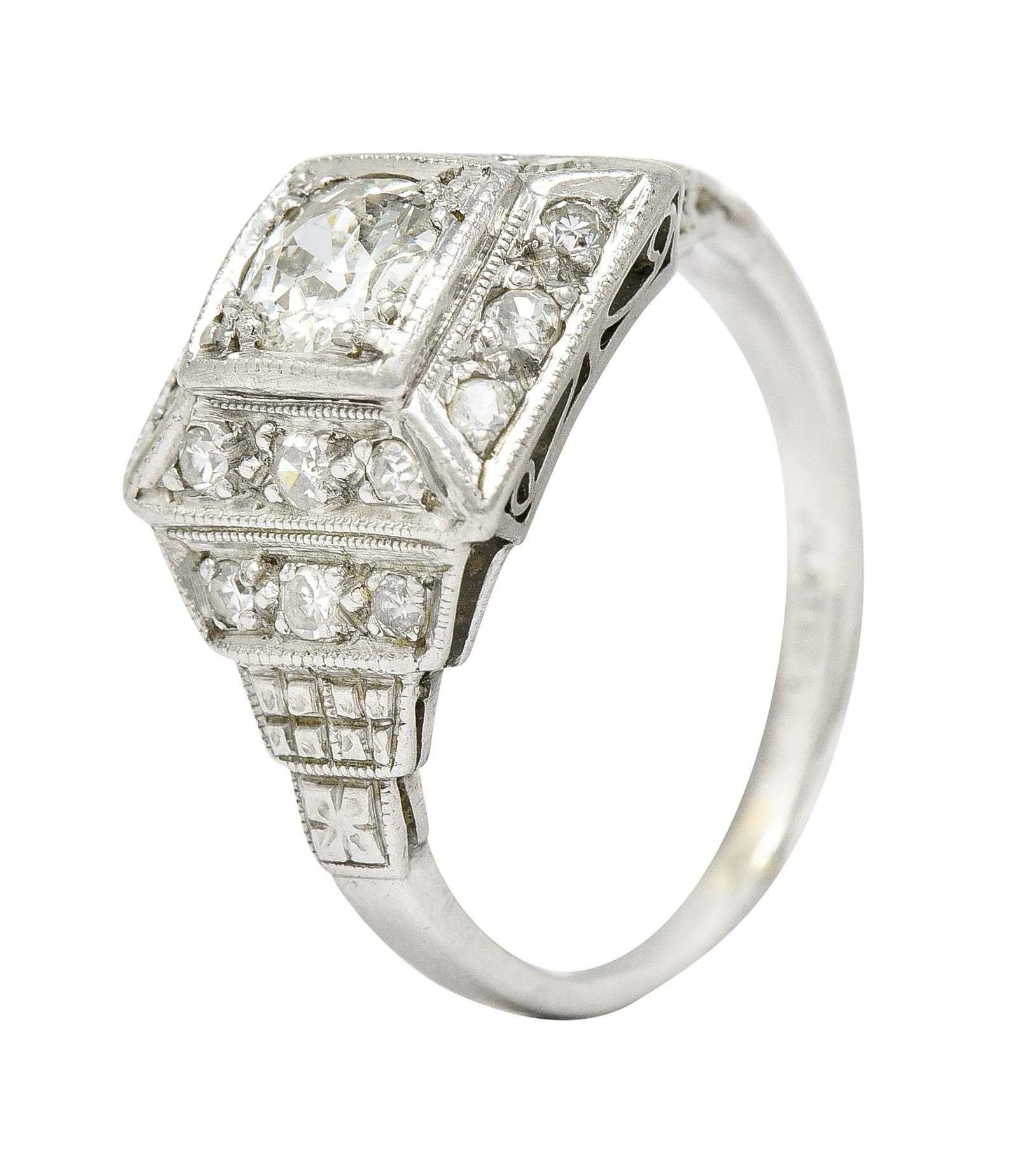 Art Deco 0.75 CTW Diamond Platinum Stepped Antique Engagement Ring