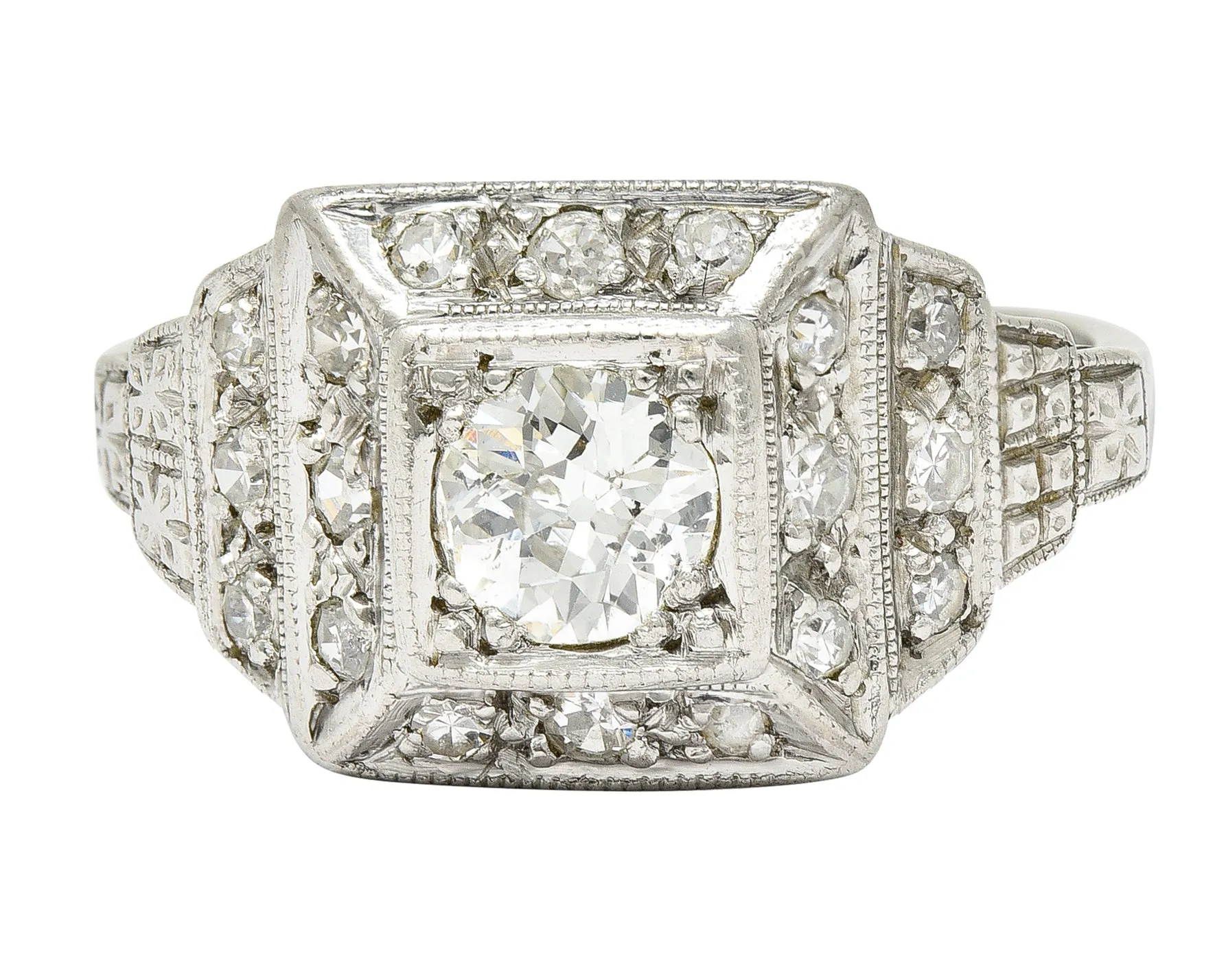 Art Deco 0.75 CTW Diamond Platinum Stepped Antique Engagement Ring