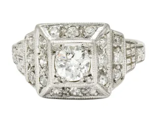 Art Deco 0.75 CTW Diamond Platinum Stepped Antique Engagement Ring