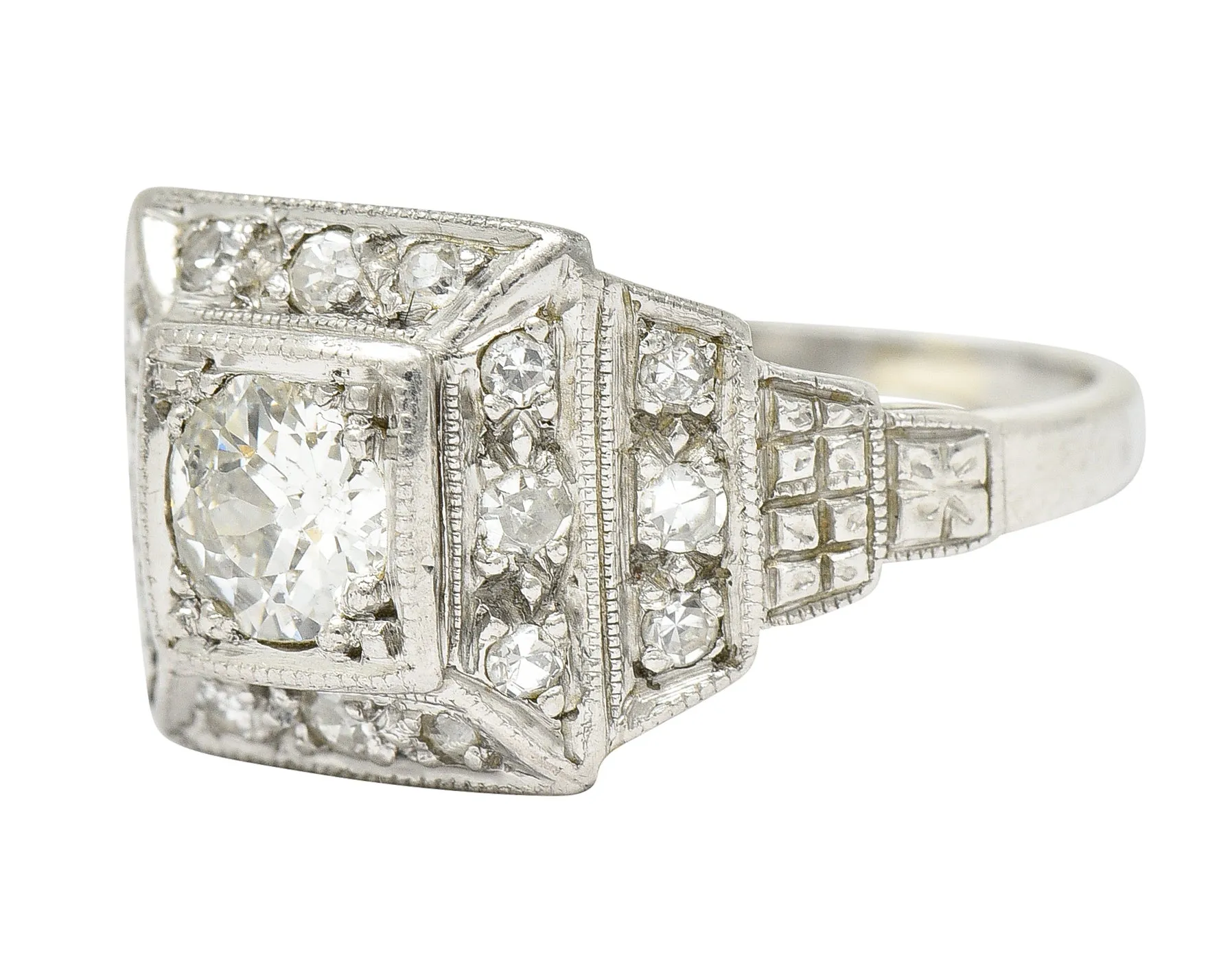 Art Deco 0.75 CTW Diamond Platinum Stepped Antique Engagement Ring