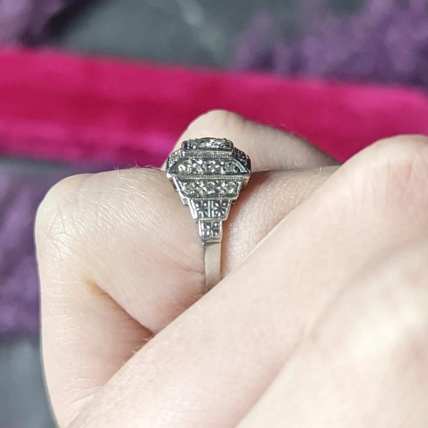 Art Deco 0.75 CTW Diamond Platinum Stepped Antique Engagement Ring
