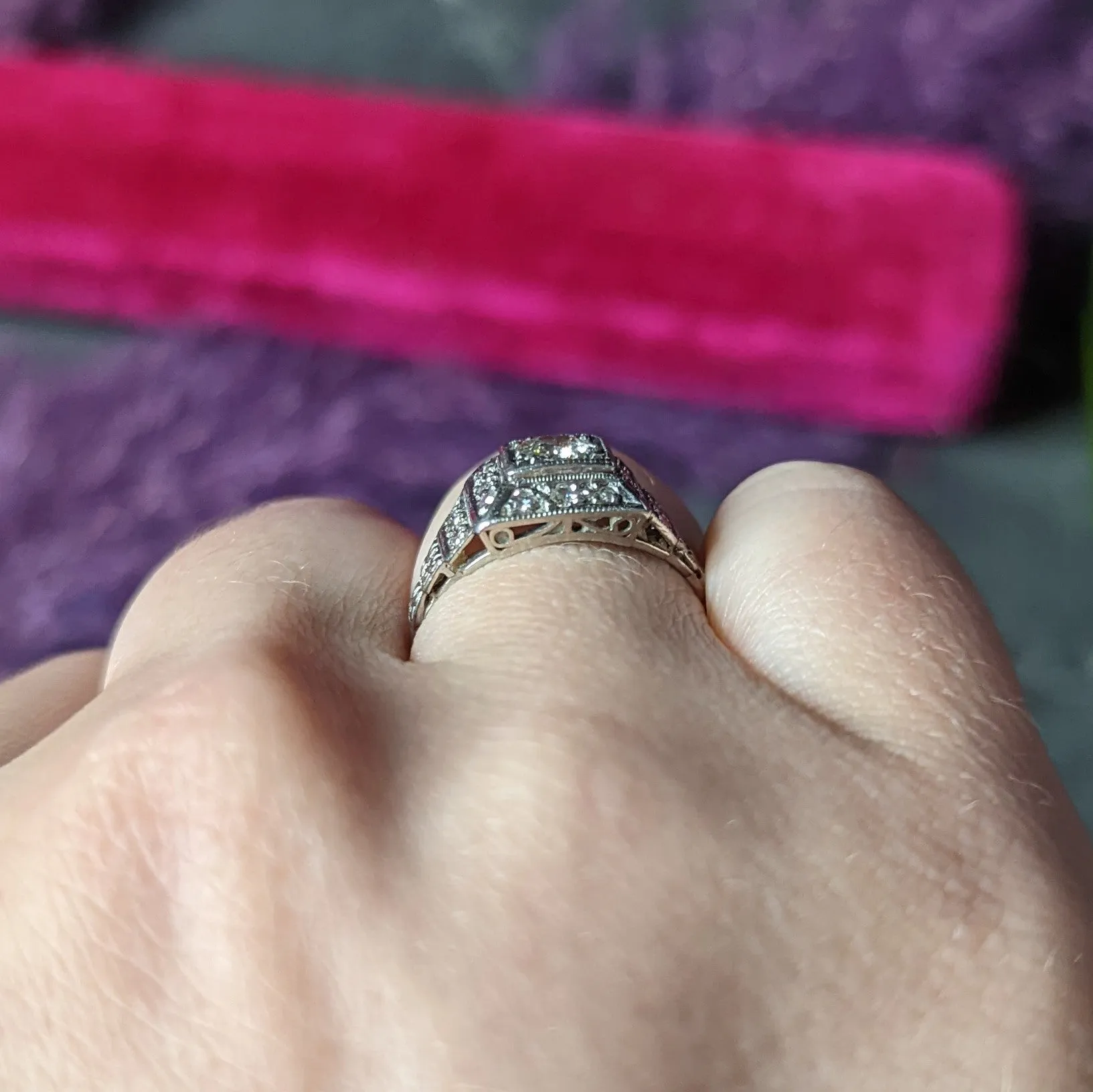 Art Deco 0.75 CTW Diamond Platinum Stepped Antique Engagement Ring