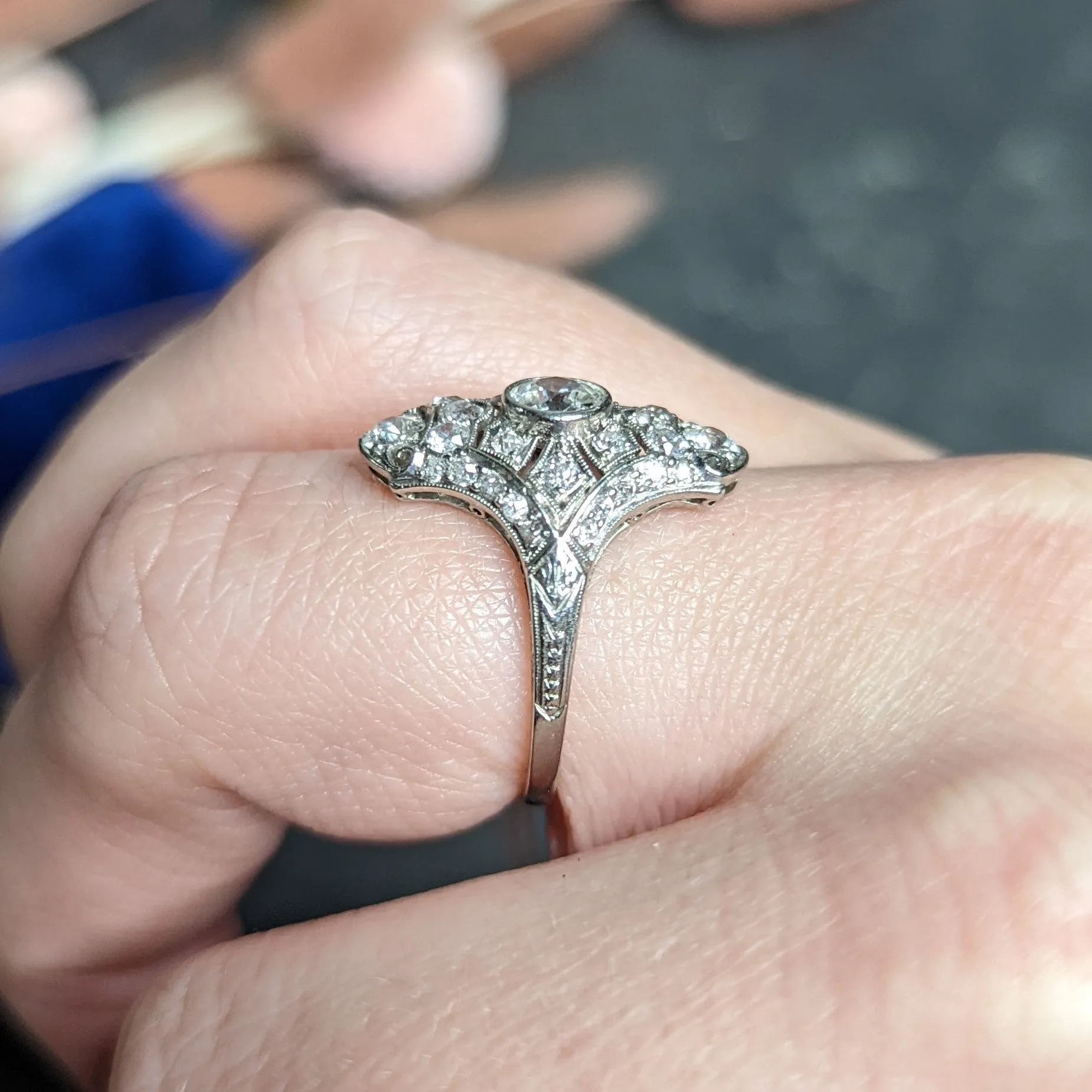 Art Deco 1.23 CTW Diamond Platinum Dinner Ring