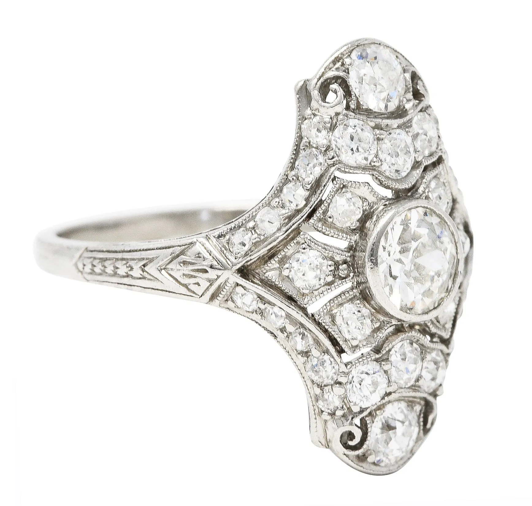 Art Deco 1.23 CTW Diamond Platinum Dinner Ring