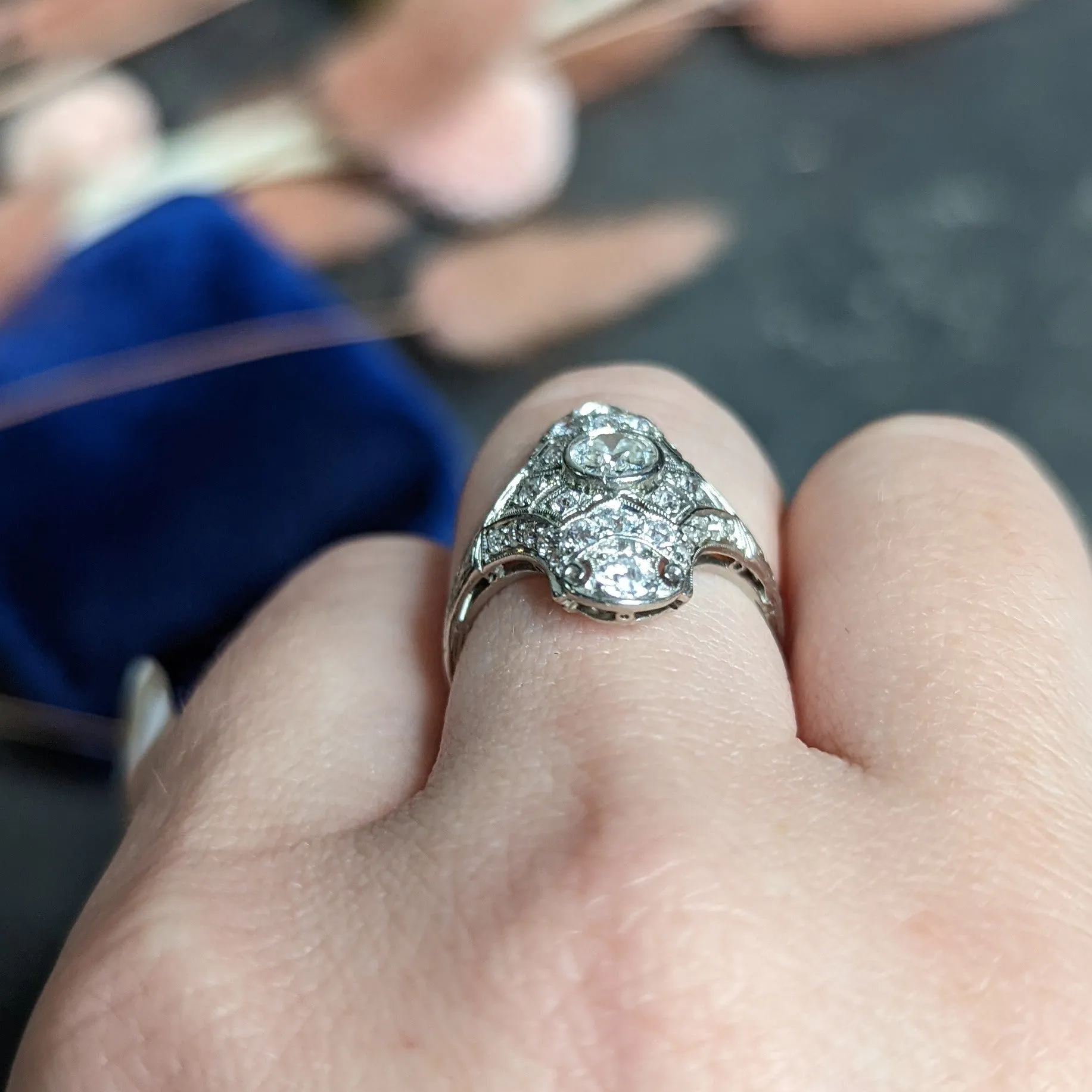 Art Deco 1.23 CTW Diamond Platinum Dinner Ring