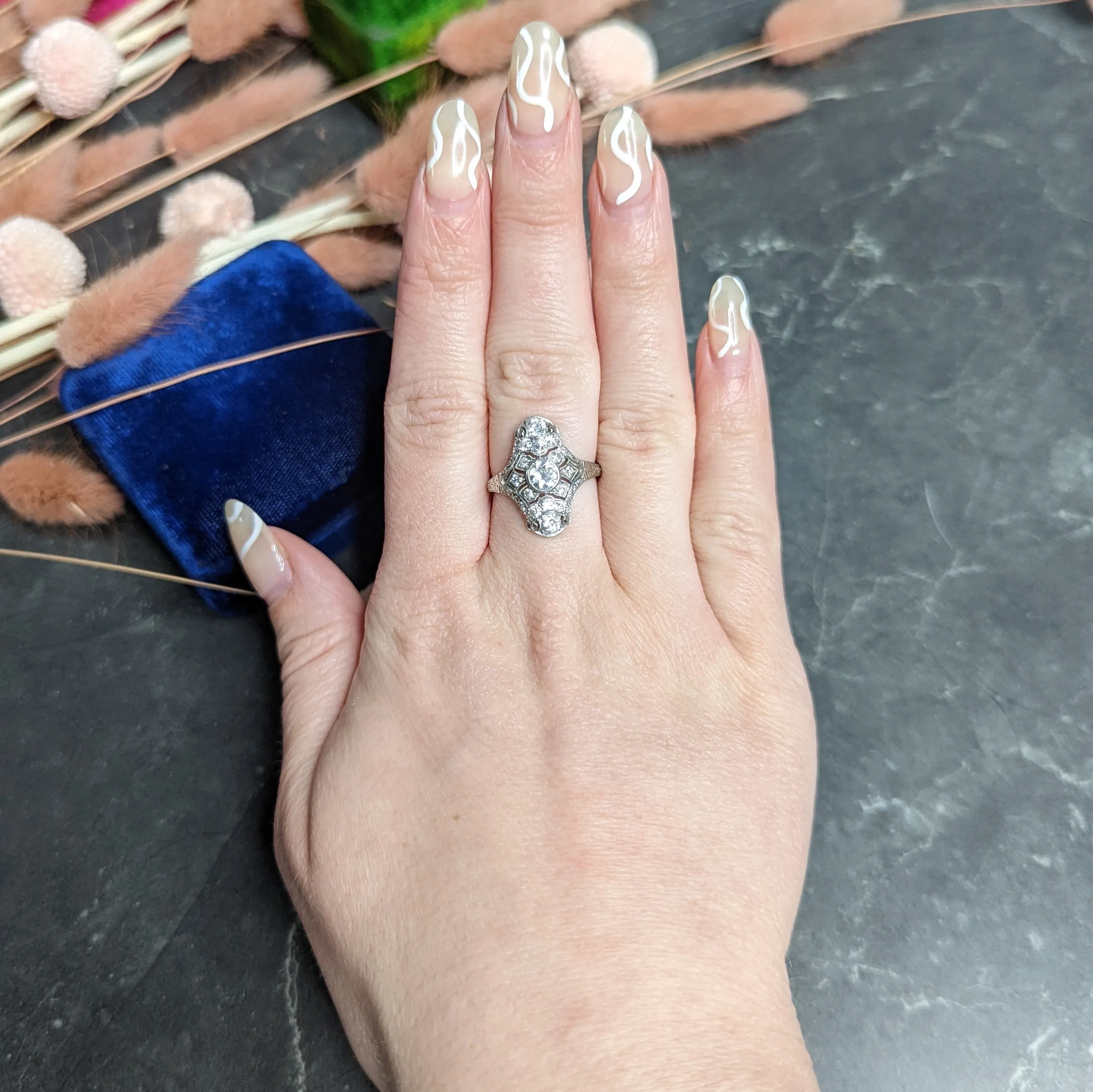 Art Deco 1.23 CTW Diamond Platinum Dinner Ring