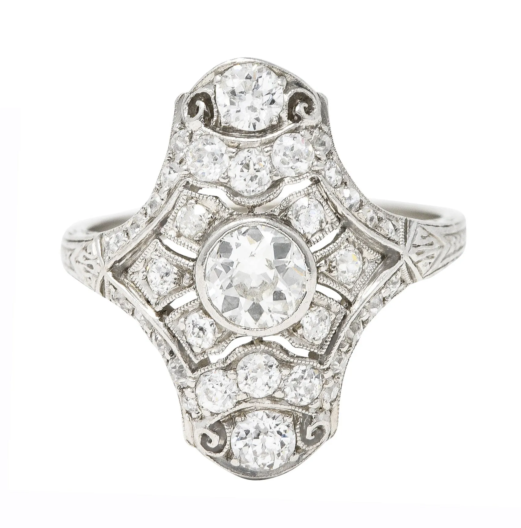 Art Deco 1.23 CTW Diamond Platinum Dinner Ring