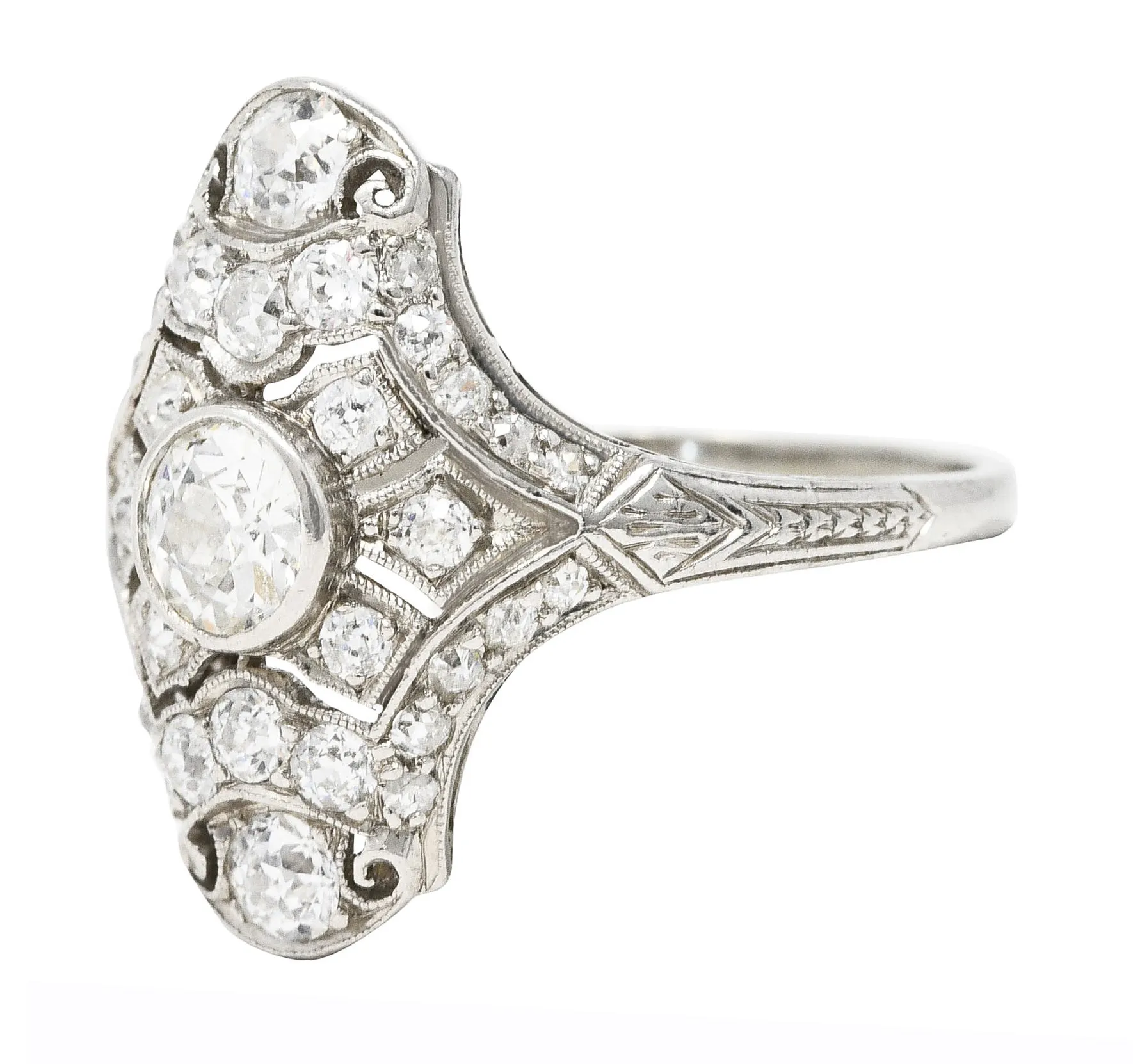 Art Deco 1.23 CTW Diamond Platinum Dinner Ring