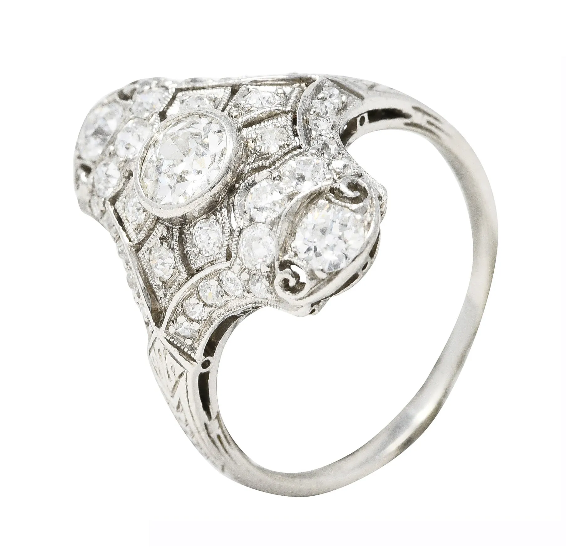 Art Deco 1.23 CTW Diamond Platinum Dinner Ring