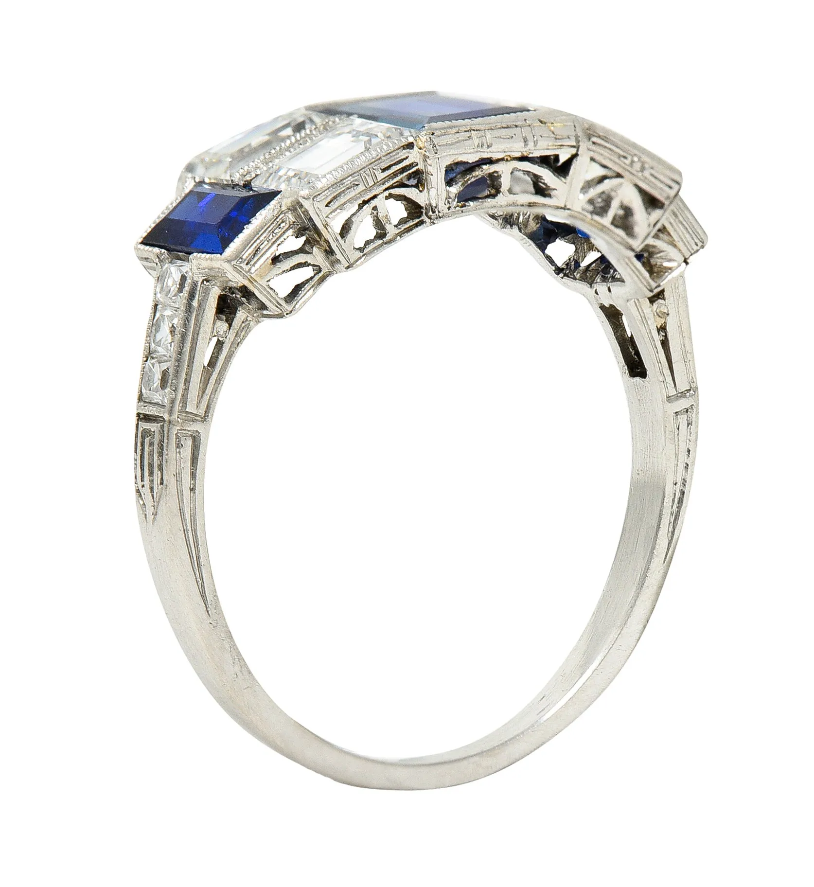 Art Deco 3.75 CTW Sapphire Diamond Platinum Gemstone Band Ring