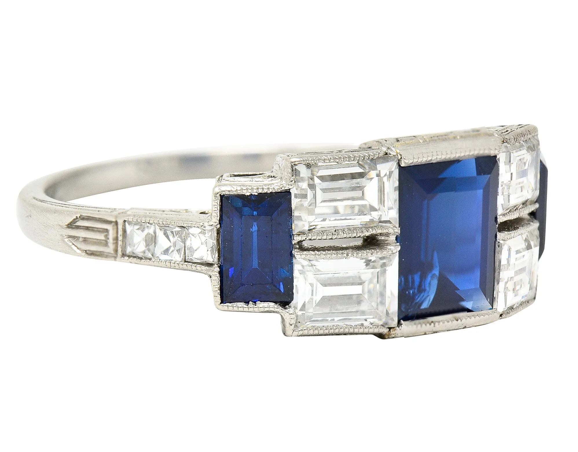 Art Deco 3.75 CTW Sapphire Diamond Platinum Gemstone Band Ring