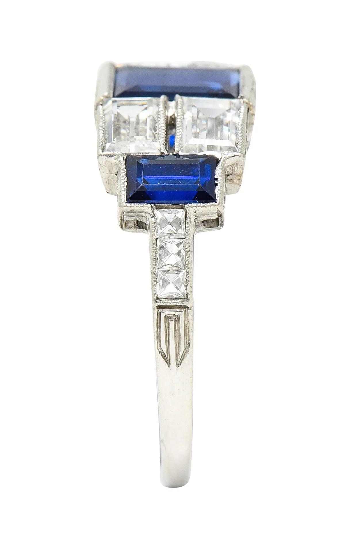 Art Deco 3.75 CTW Sapphire Diamond Platinum Gemstone Band Ring