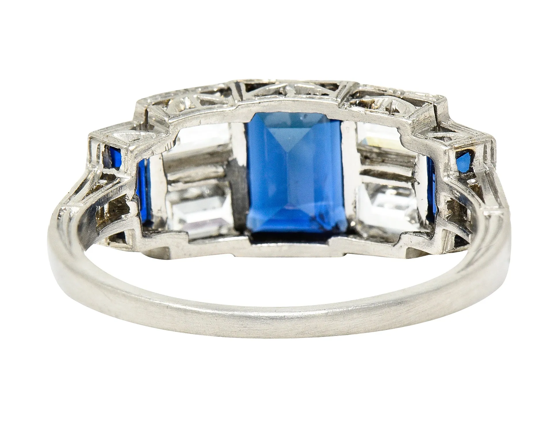 Art Deco 3.75 CTW Sapphire Diamond Platinum Gemstone Band Ring