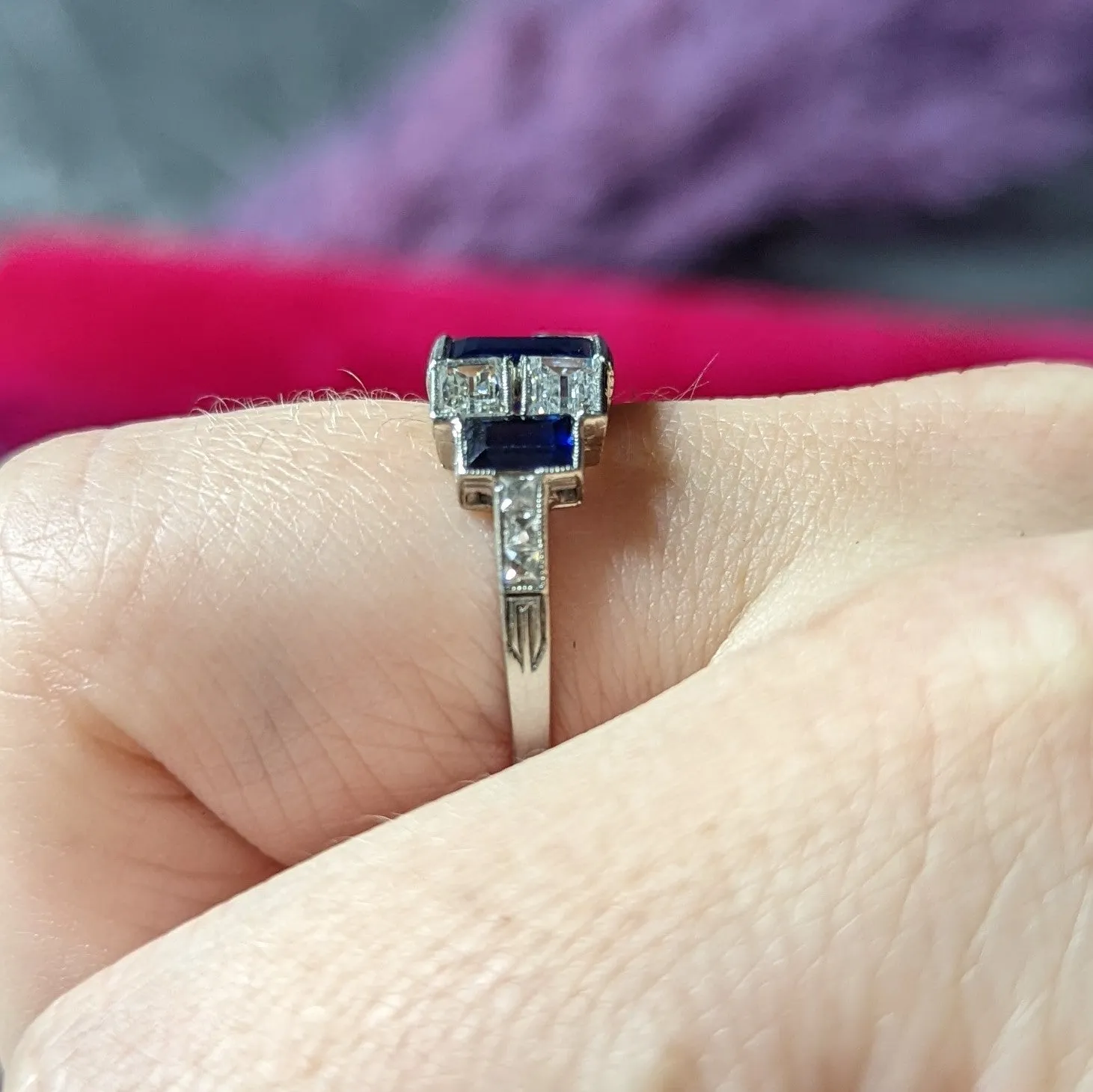 Art Deco 3.75 CTW Sapphire Diamond Platinum Gemstone Band Ring