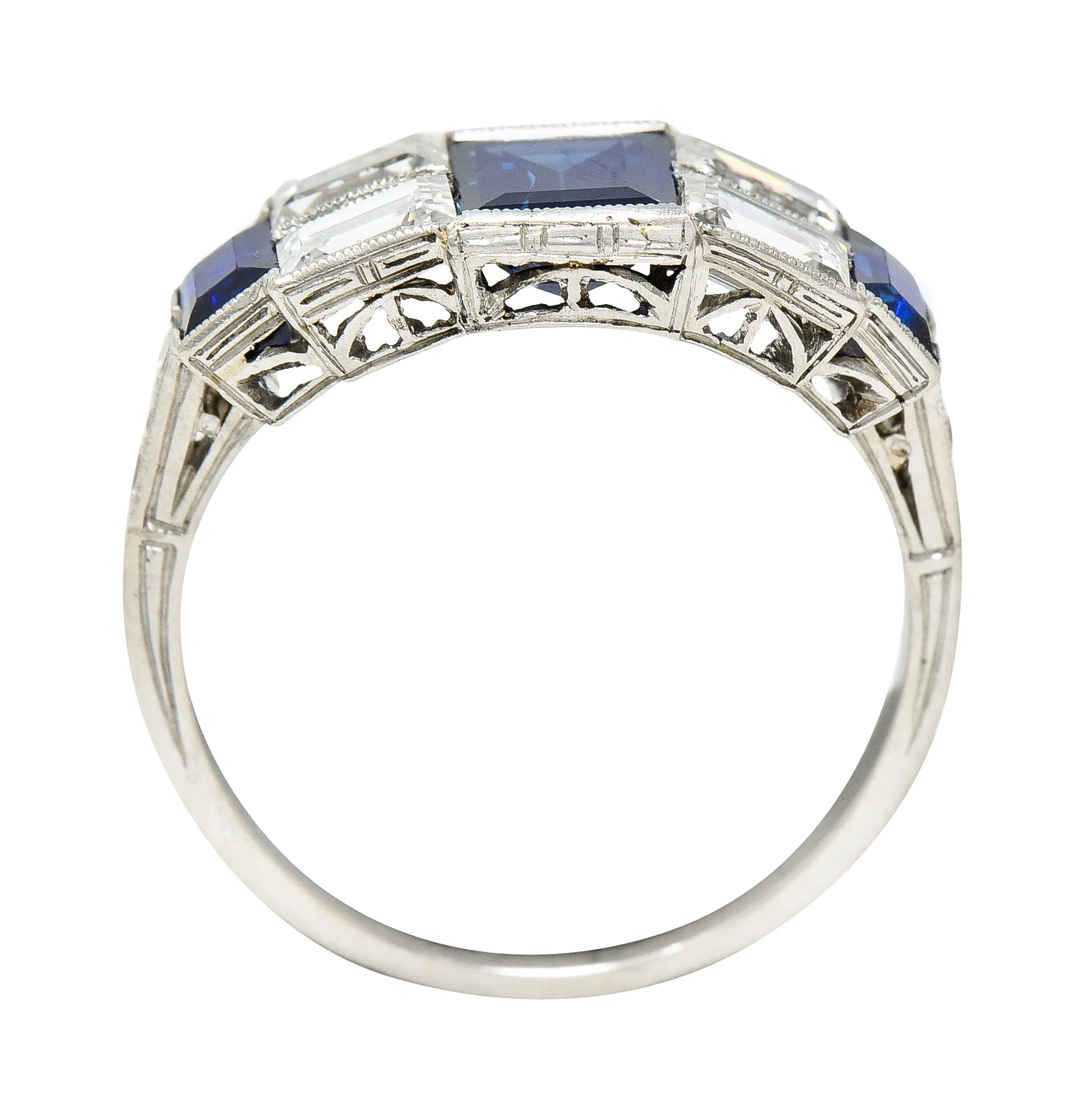 Art Deco 3.75 CTW Sapphire Diamond Platinum Gemstone Band Ring