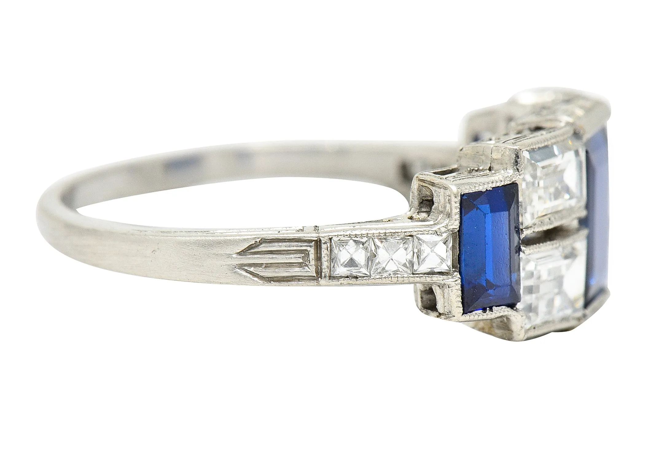 Art Deco 3.75 CTW Sapphire Diamond Platinum Gemstone Band Ring