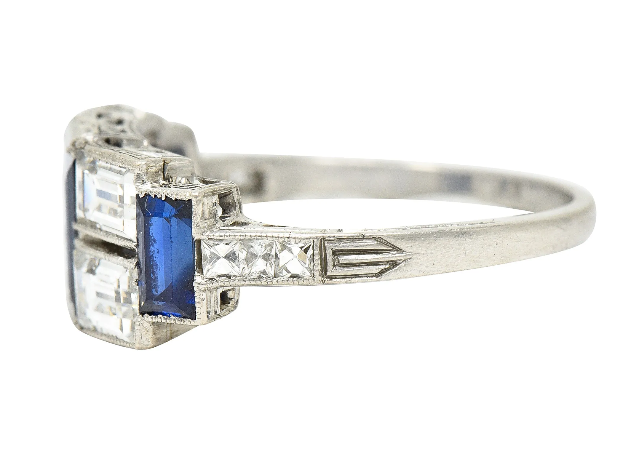 Art Deco 3.75 CTW Sapphire Diamond Platinum Gemstone Band Ring