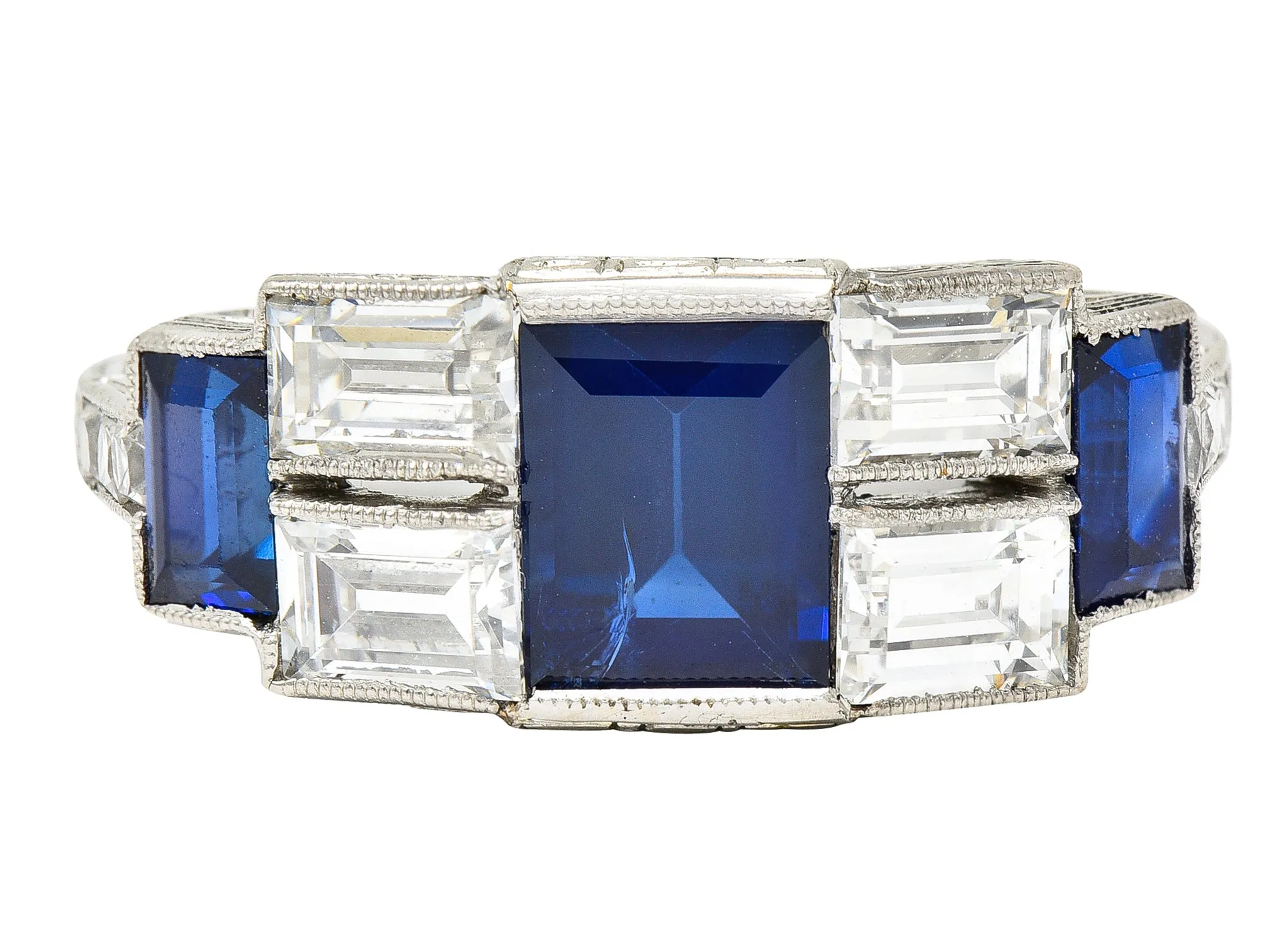 Art Deco 3.75 CTW Sapphire Diamond Platinum Gemstone Band Ring