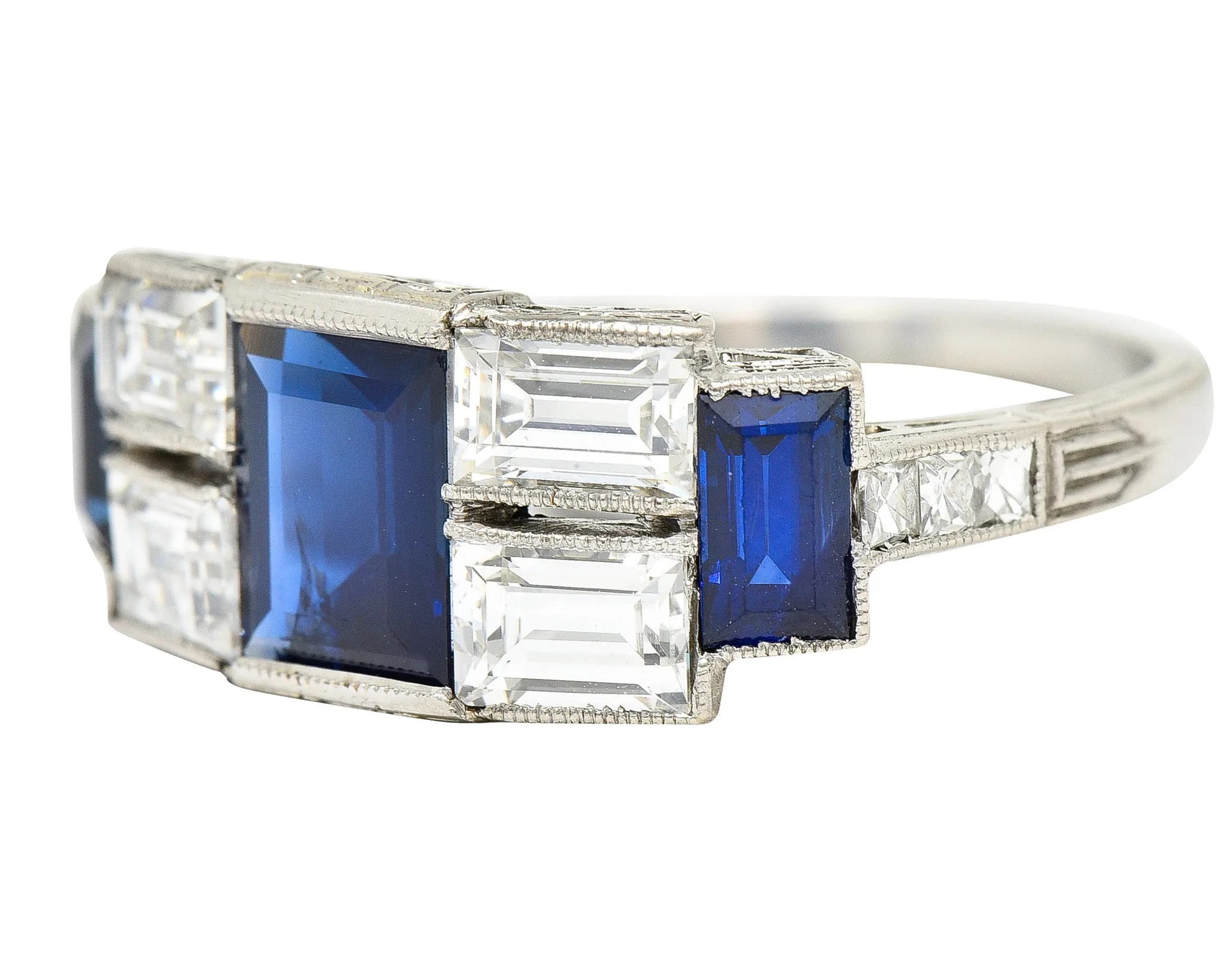 Art Deco 3.75 CTW Sapphire Diamond Platinum Gemstone Band Ring