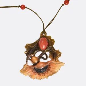 Art Nouveau Carved Horn "Poppies" Necklace by Georges Pierre