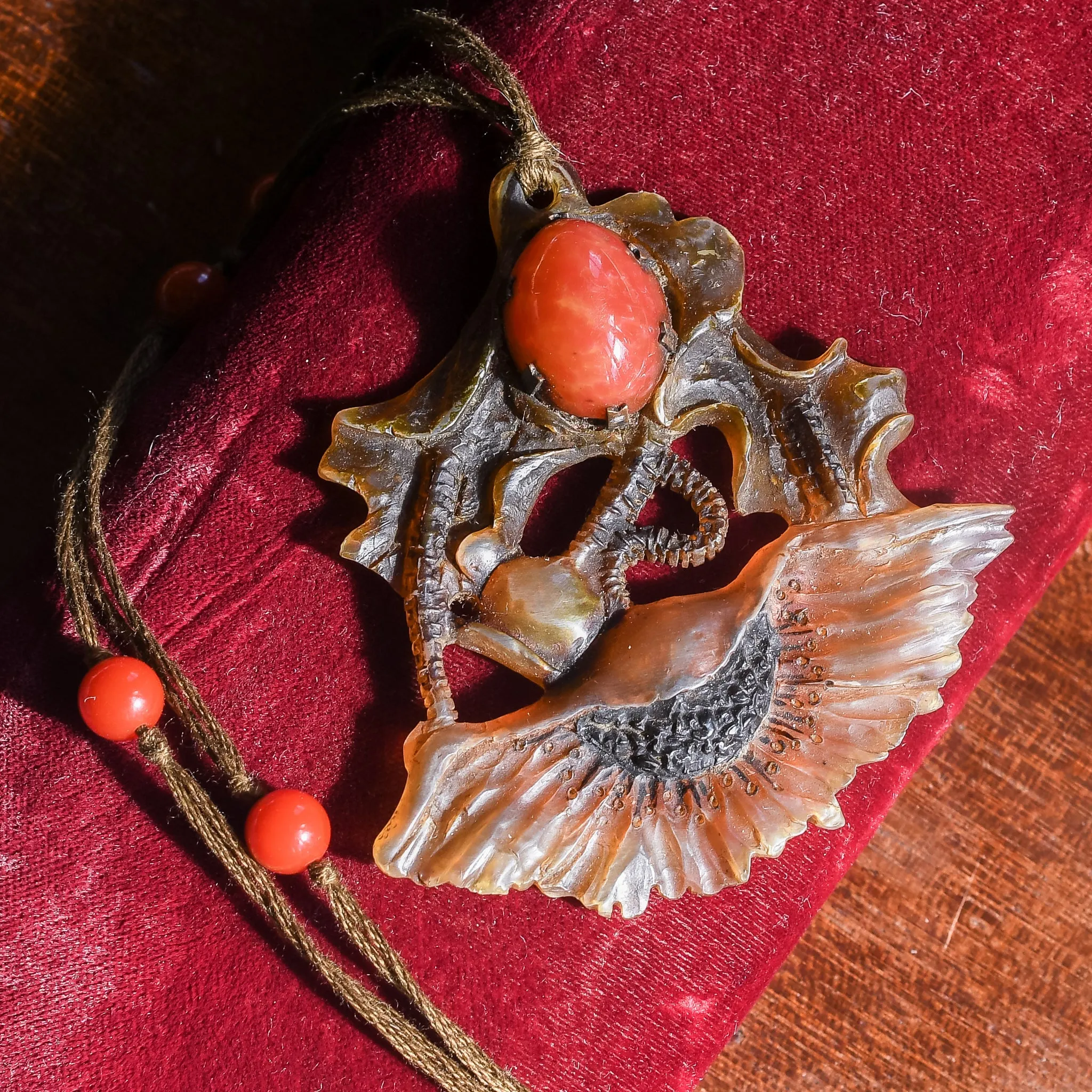 Art Nouveau Carved Horn "Poppies" Necklace by Georges Pierre