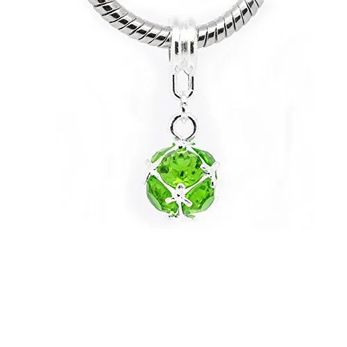 August Birthstone Dangle European Bead Compatible for Most European Snake Chain Charm Bracelet