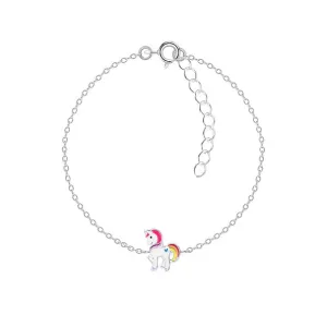 Baby and Children's Bracelets:  Sterling Silver Brightly Enamelled Unicorn Bracelets 13cm  3cm
