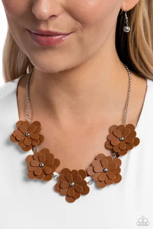Balance of FLOWER - Brown - Leather Flower Paparazzi Short Necklace