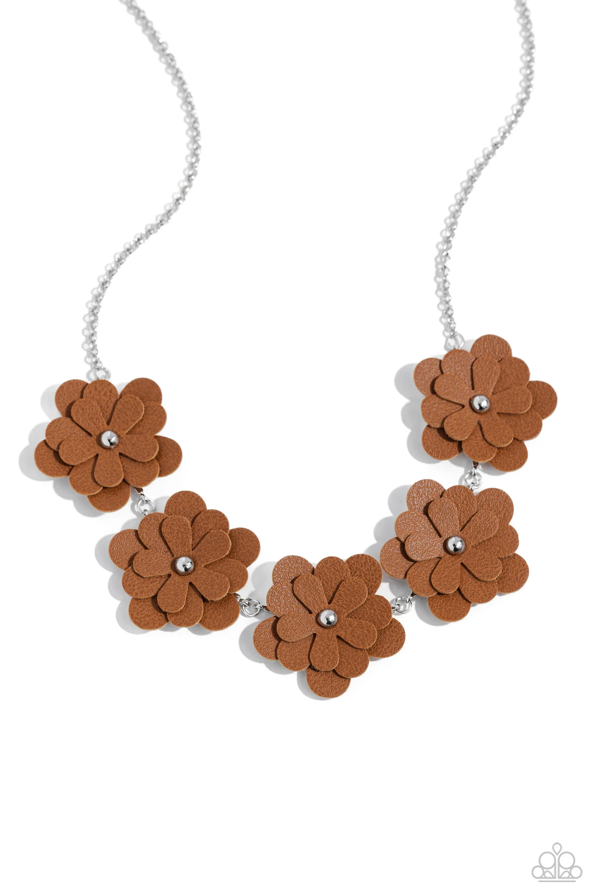 Balance of FLOWER - Brown - Leather Flower Paparazzi Short Necklace