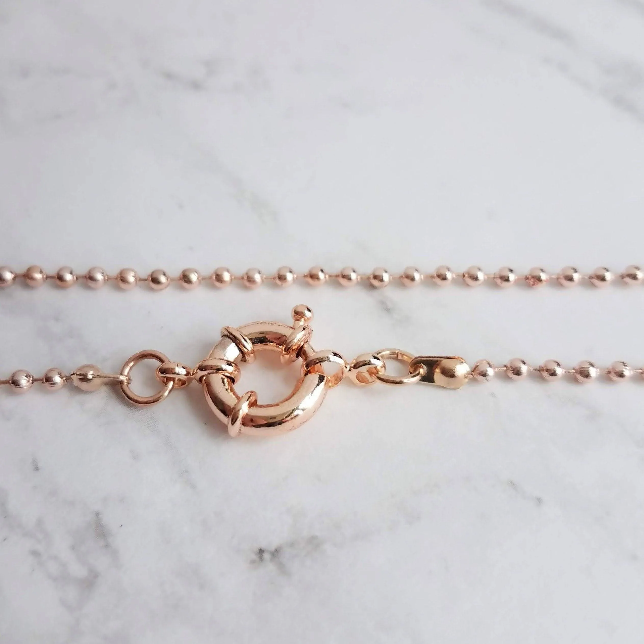 Ball Chain Necklace, rose gold ball chain, chunky front clasp necklace, sailor clasp, large round clasp, rose gold ball necklace, big clasp