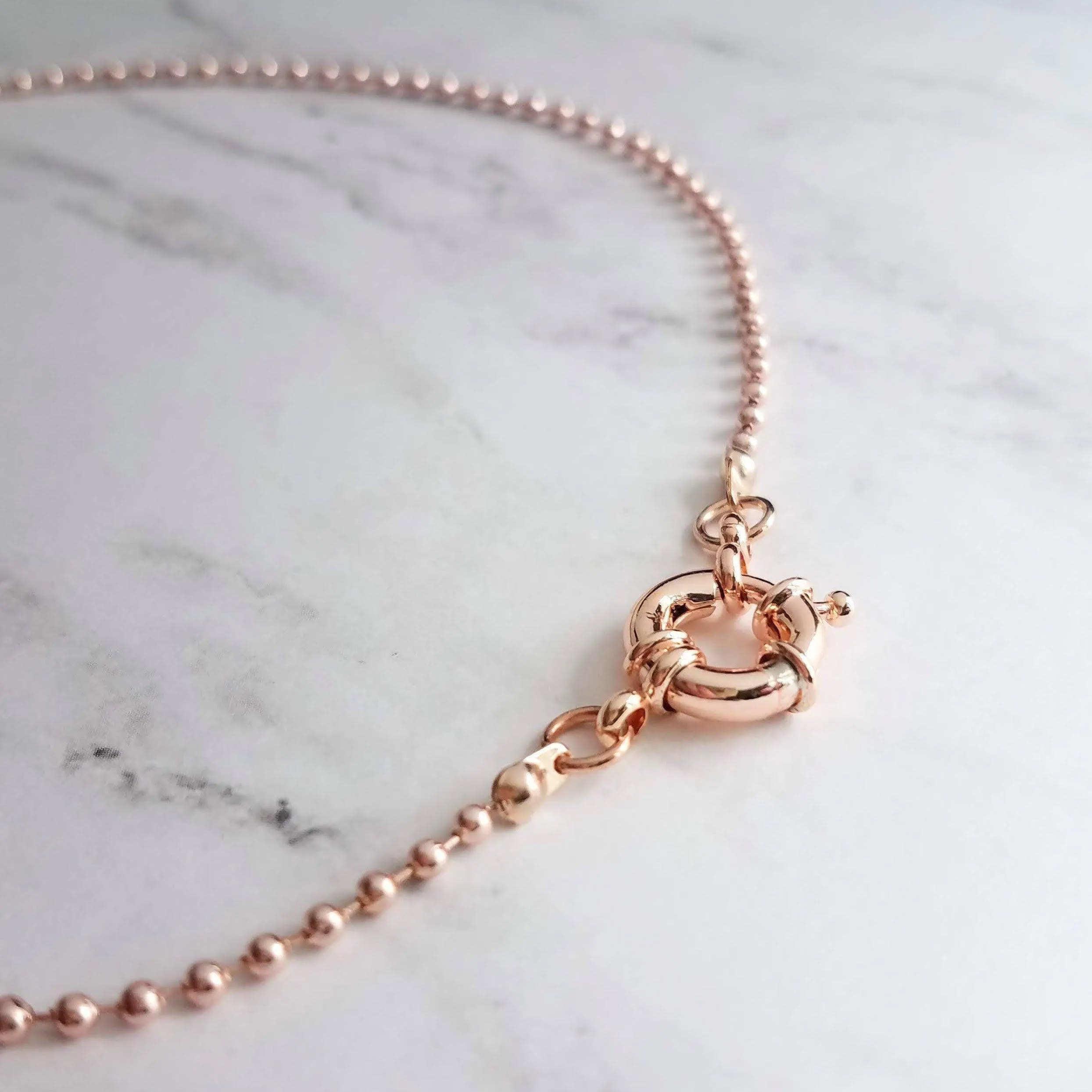 Ball Chain Necklace, rose gold ball chain, chunky front clasp necklace, sailor clasp, large round clasp, rose gold ball necklace, big clasp