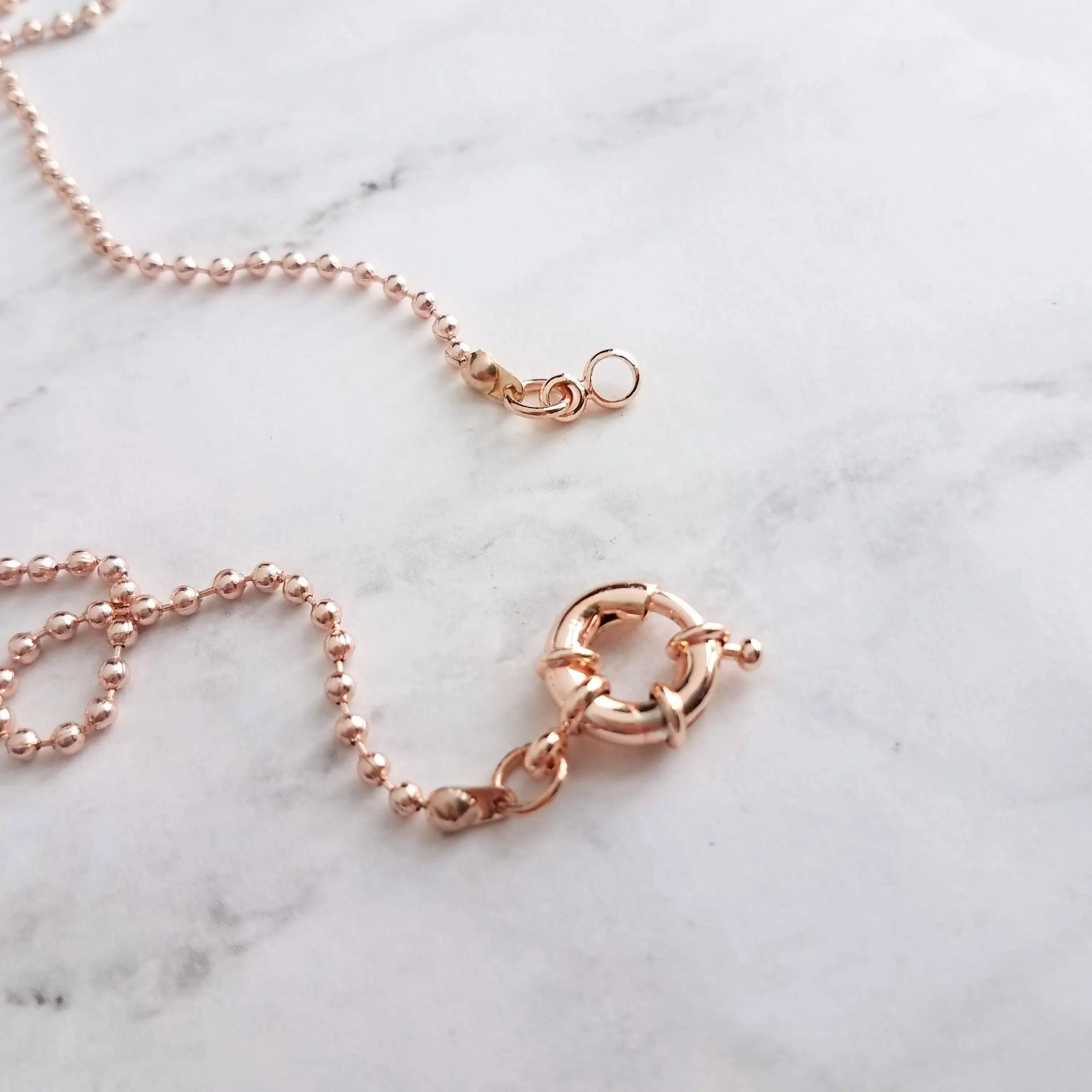 Ball Chain Necklace, rose gold ball chain, chunky front clasp necklace, sailor clasp, large round clasp, rose gold ball necklace, big clasp
